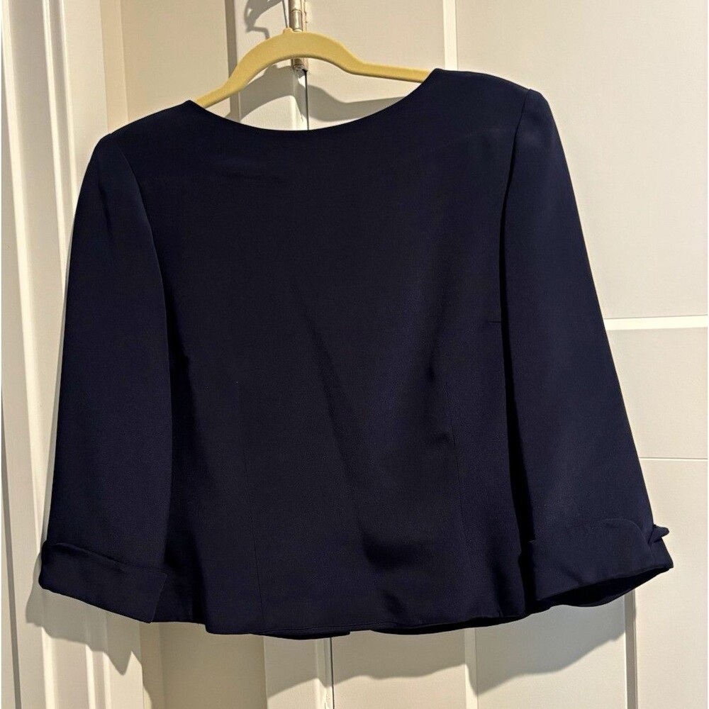 Talbots Navy Pure Silk Blouse 3/4 Sleeve Button Up Back Womens Size 8 Top